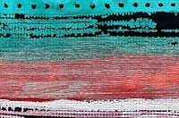 an abstract painting with red, blue, and green colors