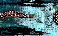 a painting of two octopus swimming in the water