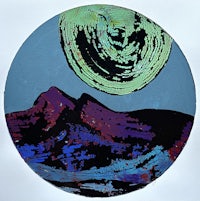 a painting of a mountain with a moon in the background