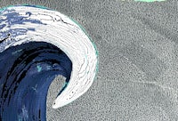a painting of a wave on a gray background