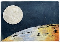 a painting of a moon on a blue background