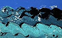 a painting of mountains in blue and black