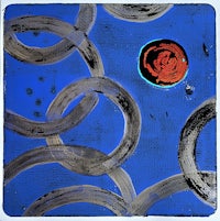 a painting of a red rose on a blue background