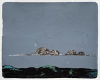 a painting of a group of seagulls in the sky