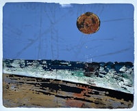 a painting of a moon over a beach